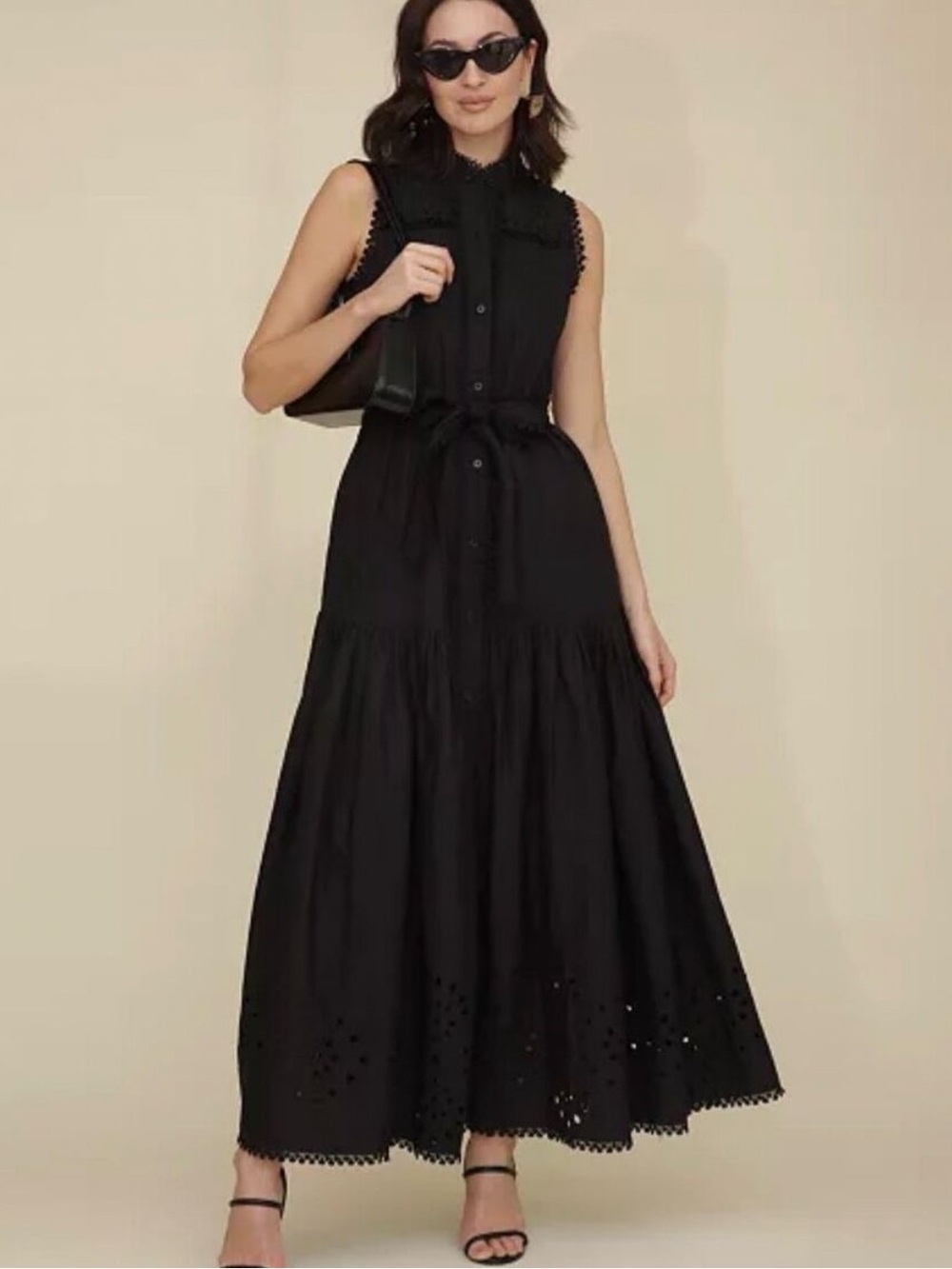 Avec Les Filles Eyelet Belted Cotton Dress Size 10